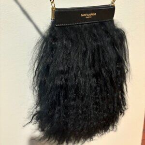 Saint Laurent YSL Fur Mini Pac in Black Mongolian Fur